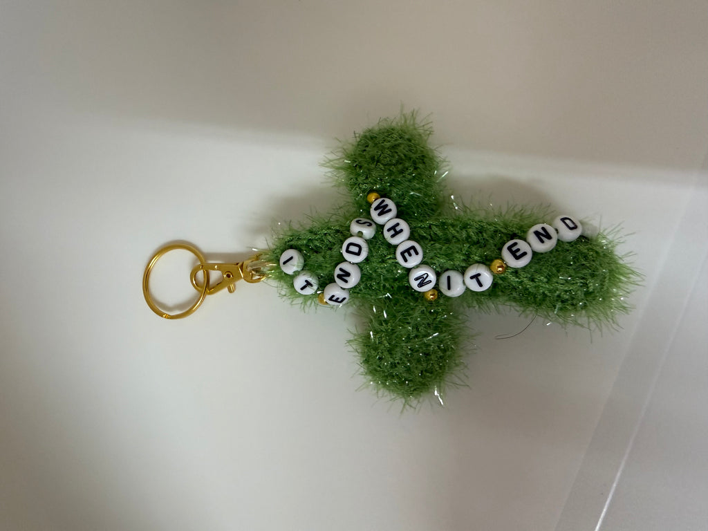 It ends when it ends fuzzy crocheted cactus keychain