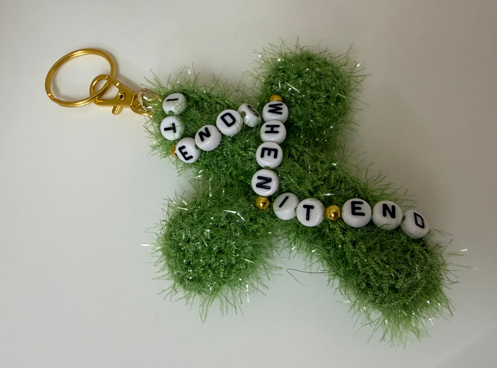 It ends when it ends fuzzy crocheted cactus keychain
